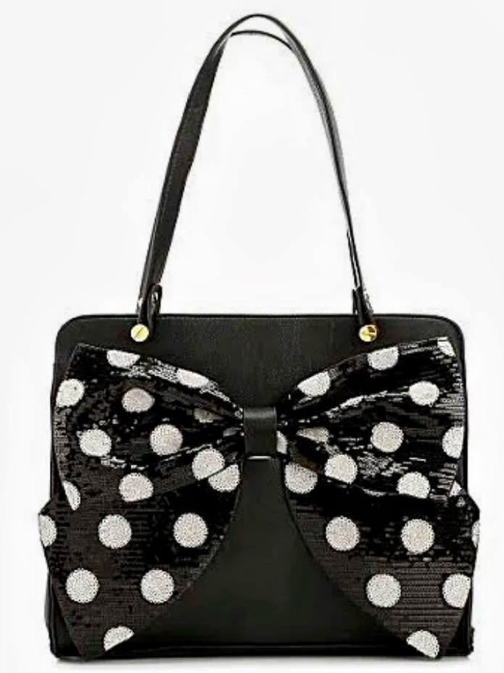 Betsey Johnson Black Sequin Polka Dot Bow Bag Purse